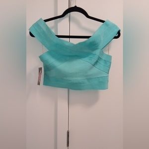 torquoise  !!! 2 piece spandex  skirt fitted set boutique NWT